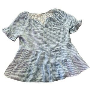 Beach Lunch Lounge Ruffled Short Sleeve Peplum Top - Womens Size Small - Blue